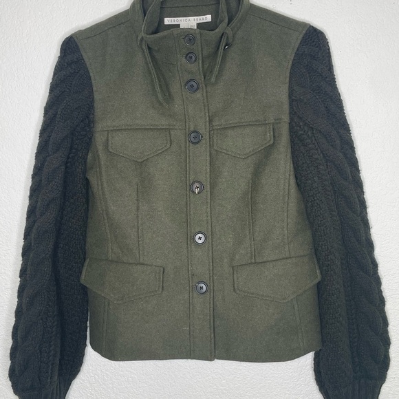 Veronica Beard jacket Utility “Arshia” size 6 mixed media green knit sleeves - Picture 2 of 9